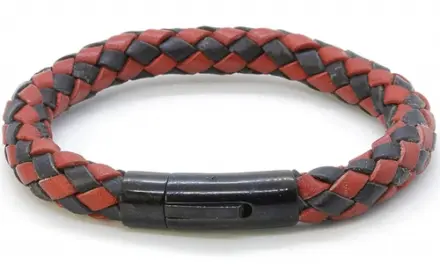Rustikt læderarmbånd sort/rød