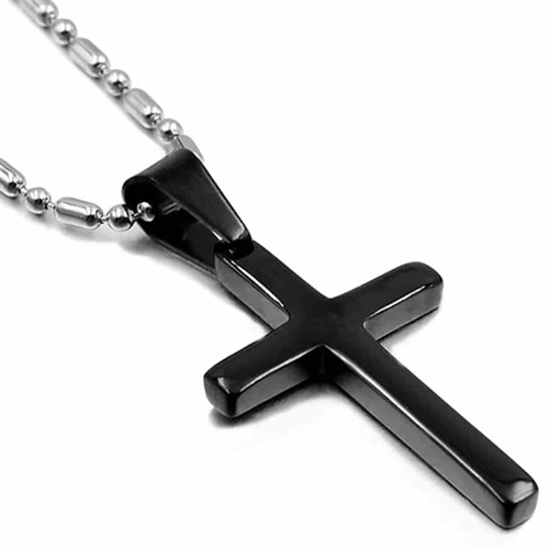 Sort kors i stål med kæde – Black