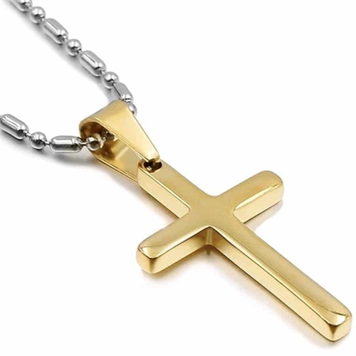 Forgyldt kors i stål med kæde – Golden