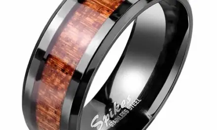 Sort Wood inlay og rustfri stål ring