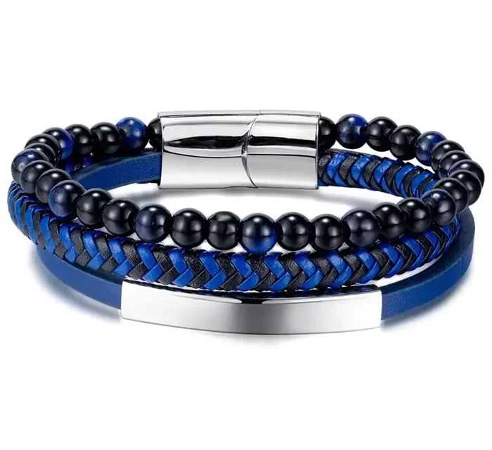 Blue wice armbånd med læder og perler.