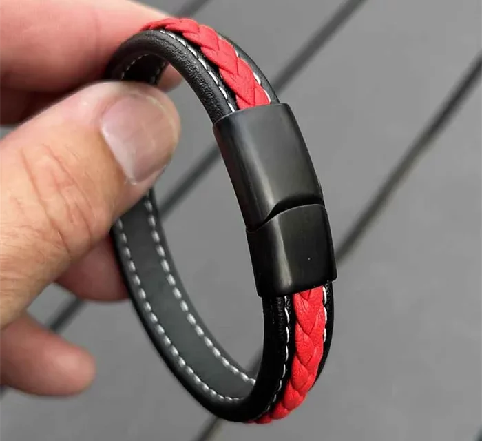 Red Major læderarmbånd flet